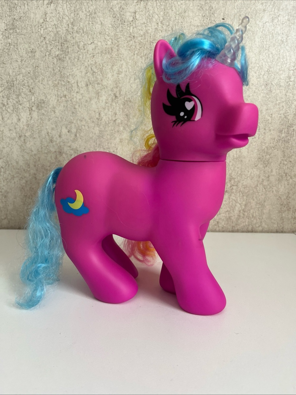 Vintage Hasbro My Little Pony Quarter Moon Pink Unicorn Lights Up Color Hair 10”